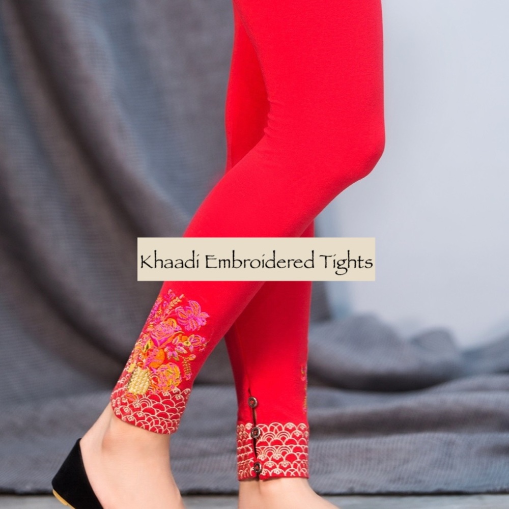 Khaadi Red Embroidered Tights - Size 10